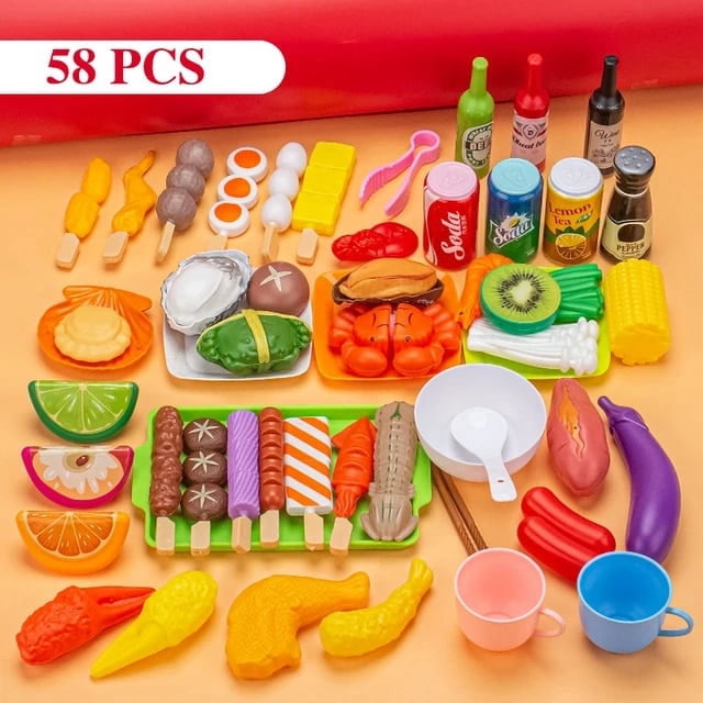 Mini Jouets Alimentaires Jouets de Cuisine pour Enfants Jeu d'Imitation Batterie de Cuisine de Simulation Cuisson BBQ Four Kit Jeu de Rôle Cadeau Éducatif Enfants