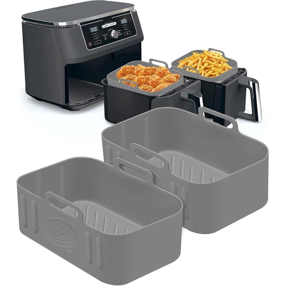 8 QT Air Fryer Silicone Liners for Ninja Foodi Dual Zone DZ201 DZ100, Rectangular Reusable Silicone Air Fryer Accessories for Instant Vortex 8 QT Ninja Foodi Dual Zone DZ090 6QT Air Fryer