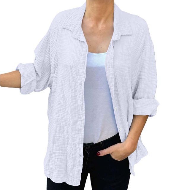 TIMIFIS Chemises Boutonnées pour Femmes Automne Décontractées à Col Rabattu Blouses Amples Unies à Manches Longues Hauts Cardigan