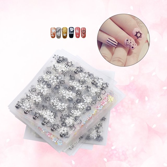 Garosa Nail Art Design Sticker,50 Sheets Multicolor Stylish 3D Nail Art Sticker Flower Design Adhesive Decal Decoration,Nail Art Decorations Sticker