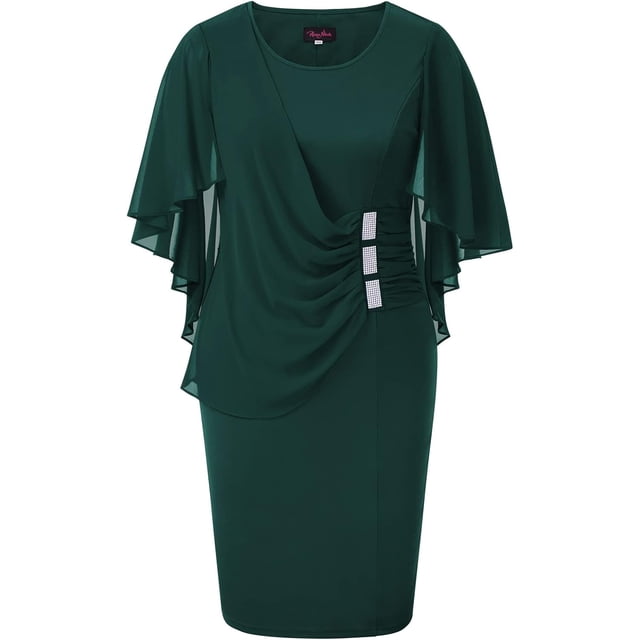 Hanna Nikole Robe en Chiffon à Manches Courtes pour Femmes Grande Taille avec Volants et Strass