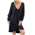 thumbnail image 1 of RKSTN Robes de Retour à la Maison pour Femmes Grande Taille à Paillettes Col en V Manches Longues Robe Longueur Genou Mode d'Automne Robes d'Invitée de Mariage Robe de Cocktail, 1 of 6