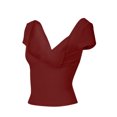 thumbnail image 3 of Gupgi Women Deep V Neck T-Shirts Solid Color Short Sleeve Low Cut Slim Crop Top, 3 of 6