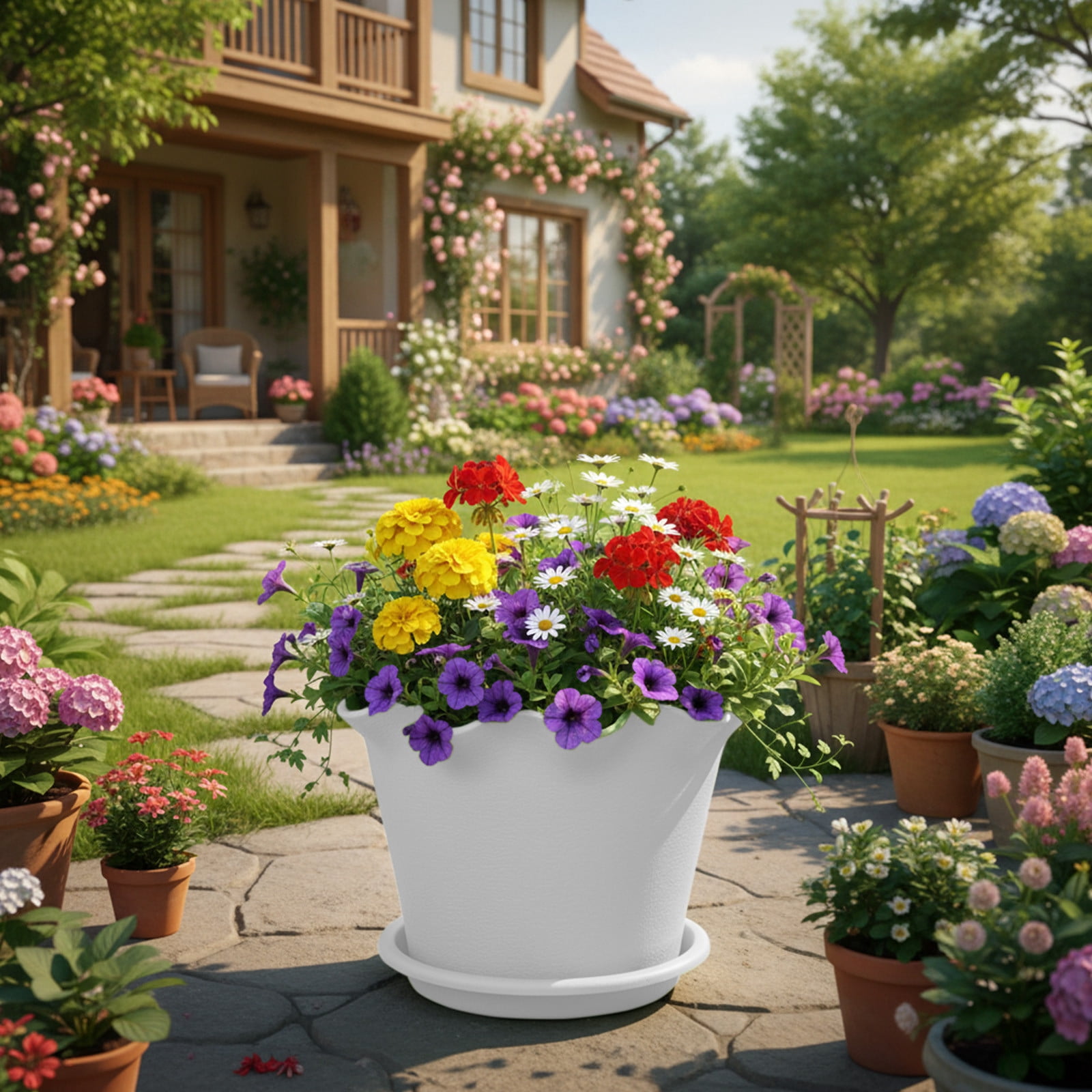 Staron Ruffled Wave Edge Plastic Flower Pot, Lily Style Decorative Pot, Indoor Outdoor Garden Pot for Flowers Plants