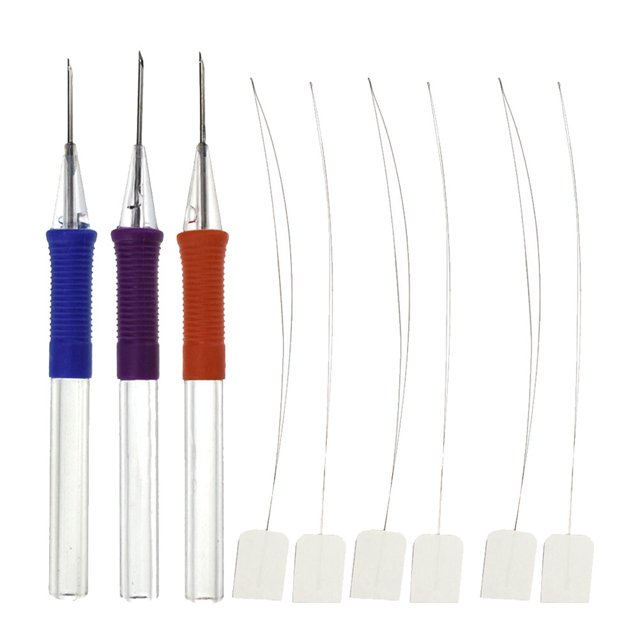 Embroidery Pen with Punch Needles for DIY Stitching Tools Lightweight Portable Blue ABS Handle Stainless Steel 9pcs