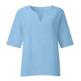thumbnail image 4 of Dealovy Plus Size Shirts for Women 3/4 Sleeve Notch V Neck Cotton Linen Tops Summer Solid Color Tees, 4 of 5