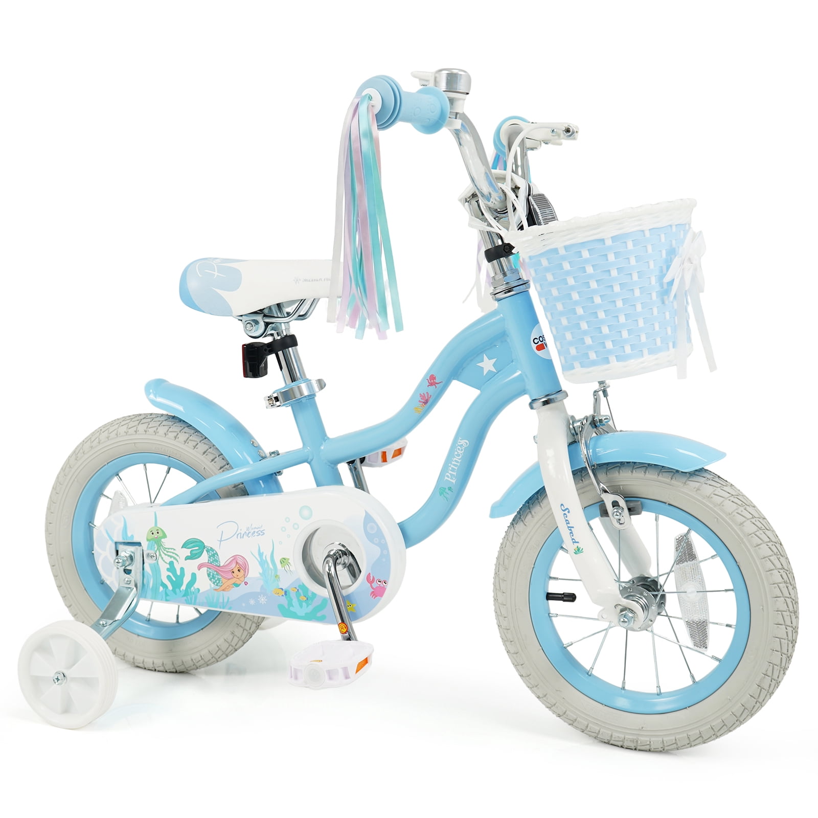 Gymax 12 Inch Girls Bike Kids Bicycle w/ Removable Basket Streamers Hand Brake