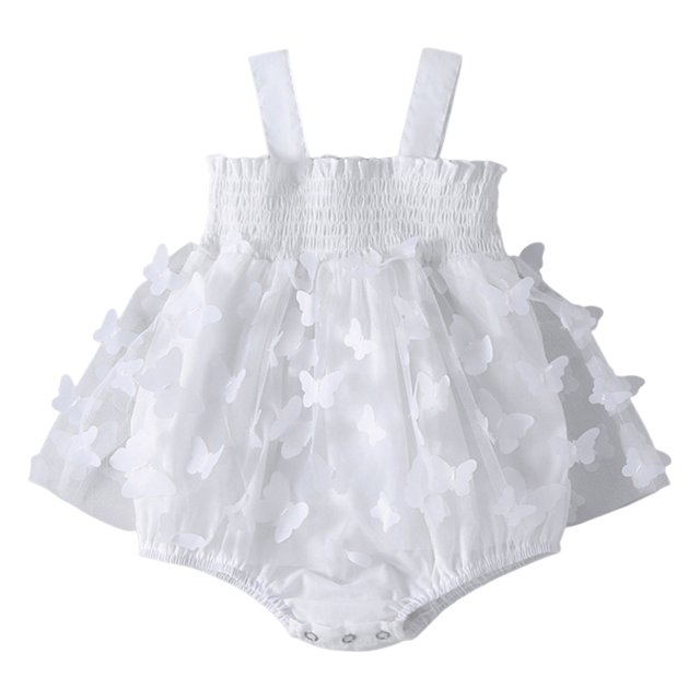 MIASHUI Girls Sleeveless Solid Color Butterfly Mesh Tutu Ruffles Dress Romper Clothes,White,0-3 Months