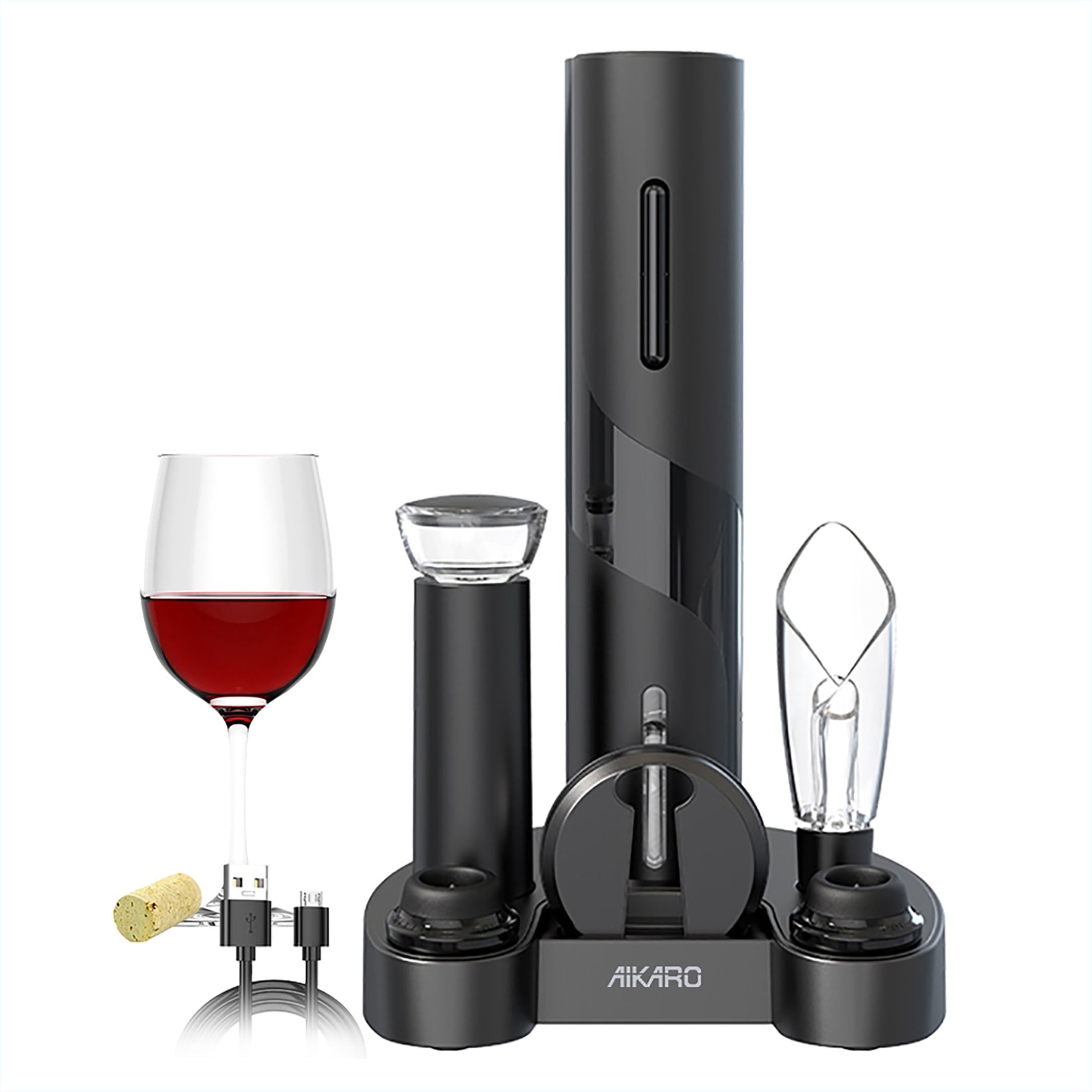 AIKARO Ouvre-Bouteille Électrique Automatique Électronique Tire-Bouchon, Rechargeable (Ensemble avec Base)