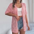 thumbnail image 2 of Timegard Womens Summer Tops Short Sleeve Hollow out Cover up Boho Open Front Knitted Cardigan Beach Wear, 2 of 7