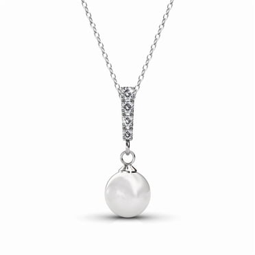 Cate & Chloe Gabrielle 18k White Gold Plated Shell Pearl Necklace with Swarovski Crystals for Women
