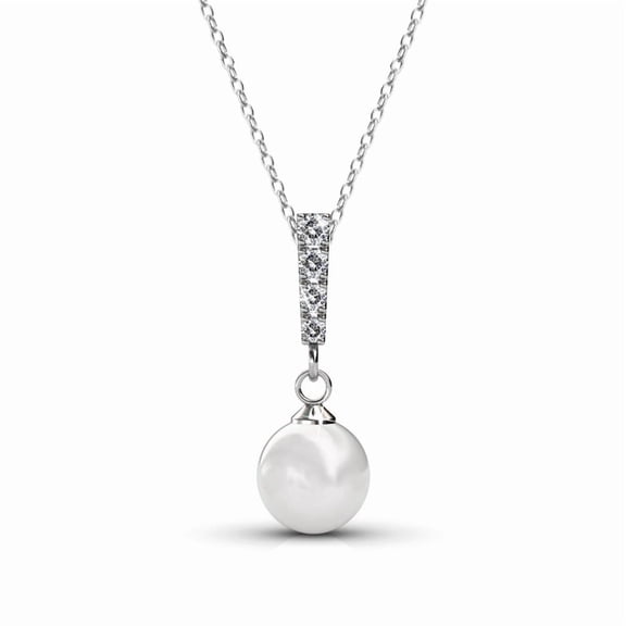 Cate & Chloe Gabrielle 18k White Gold Plated Shell Pearl Necklace with Swarovski Crystals for Women