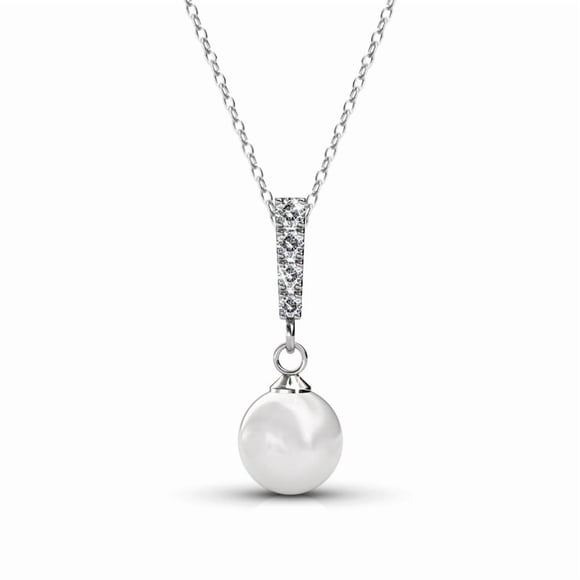 Cate & Chloe Gabrielle 18k White Gold Plated Shell Pearl Necklace with Swarovski Crystals for Women