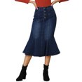 thumbnail image 1 of Unique Bargains Jupe Midi en Denim Délavée à Queue de Poisson pour Femme, Bleu Foncé, TP, 1 of 6