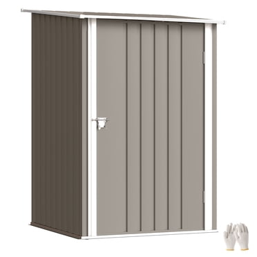 Outsunny 3.3' x 3.4' Lean-to Garden Storage Shed w/ Lockable Door Brown