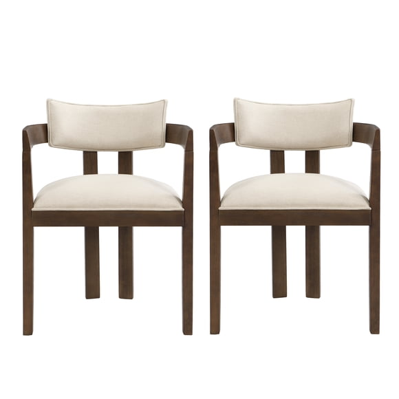 Noble House Dining Chair with Armrest Set of 2,Polyester Linen Blend Fabric,Walnut