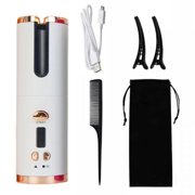HLONK Hair Curlers Automatic Cordless Hair Curlers with Adjustable Temps & Timers USB Charger Portable Rotating Curling Wand Pink