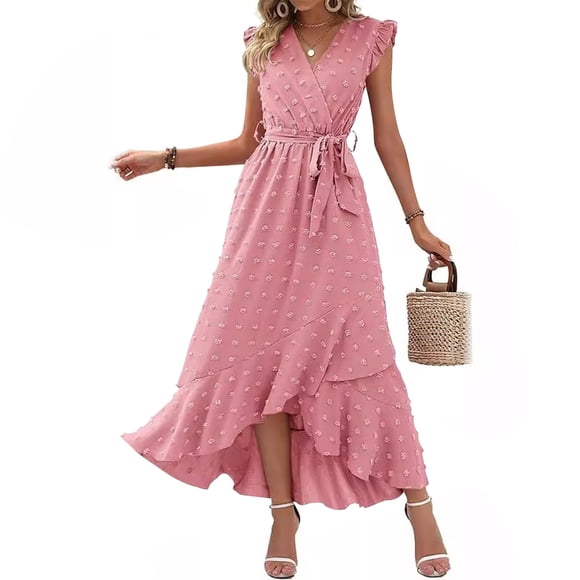 LOVZFMLL Dresses Women's Casual Solid Color Embroidered Lace Cuffs-neck Dress