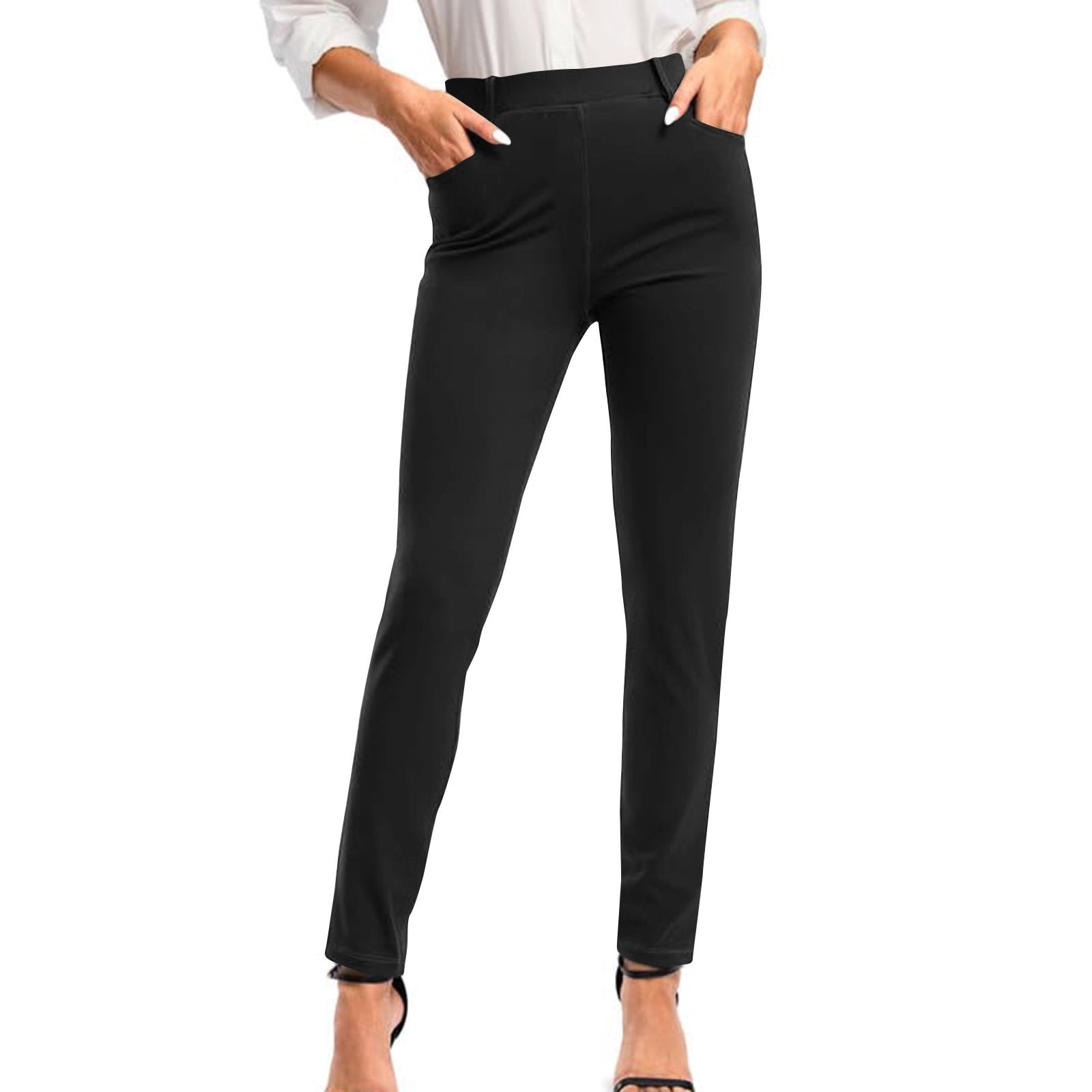 Dress Pants Women's Skinny Fit Pants RKSTN Black Dress Work Pants For Women Slim Fit Stretch Comfy Solid Color Business Casual Work Pants Office Slacks Stretch Skinny Leg With Pocket