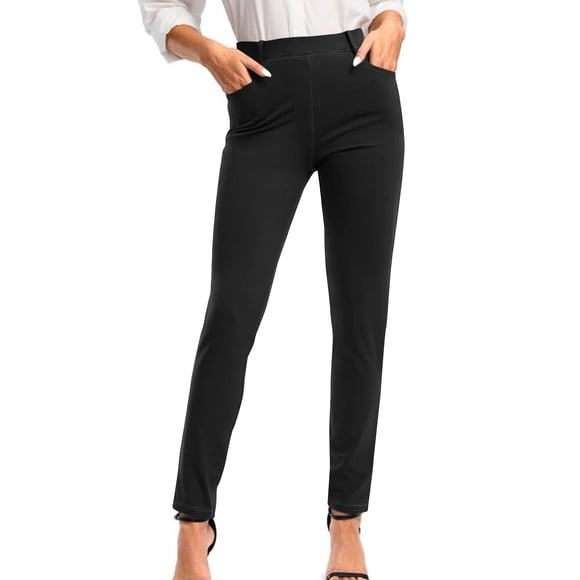 LLYwey Deals Plus Size Yoga Pants for Women Ladies Pants with Pockets Business Casual Work Pants Ladies Stretchy Skinny Office Pants New Full Length Pants Trousers Regular Fitted Black XXL