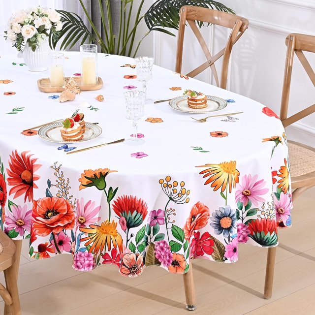 Colorful Floral Oval Tablecloth 60"x84" Spring Summer Waterproof Table Cover, Perfect for Dining, Kitchen Parties, Picnic, Camping