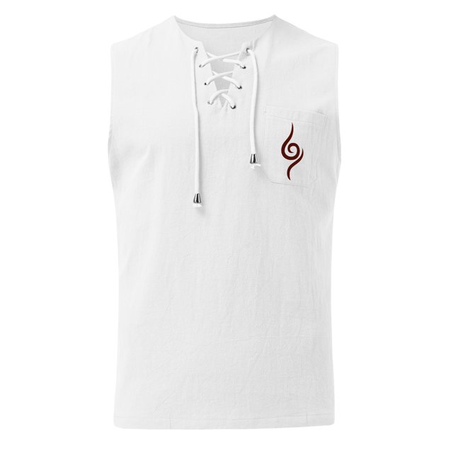Tank Top for Men, Men Summer Drawstring Pocket Solid Color Printed Sleeveless Tank Top Casual Shirt