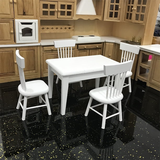 1:12 Miniature En Bois Blanc Table À Manger Et Deux Chaises Mini Maison De Poupée Accessoires Délicates Maison De Poupée Miniature Meubles Modèle