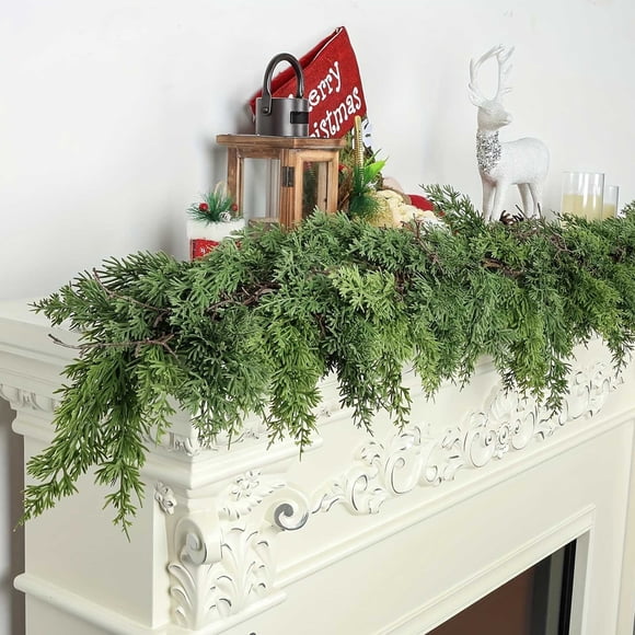 Realistic 70.86in Artificial Christmas Garland, Plastic Greenery for Mantle Wall Table Indoor Outdoor Holiday Decor