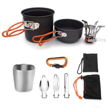 Yeacher Camping Cookware Set Campfire Cooking Utensils Folding Cookset Outdoor Hiking Backpacking Pot Bowls Mesh Carry Bag