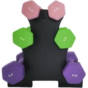 YUSAZENS Steel Plastic Matte Dipping Dumbbell Set 3LB 5LB 8LB Pair Weights with Black Dumbbell Rack Multifunctional Home Fitness Training Kit
