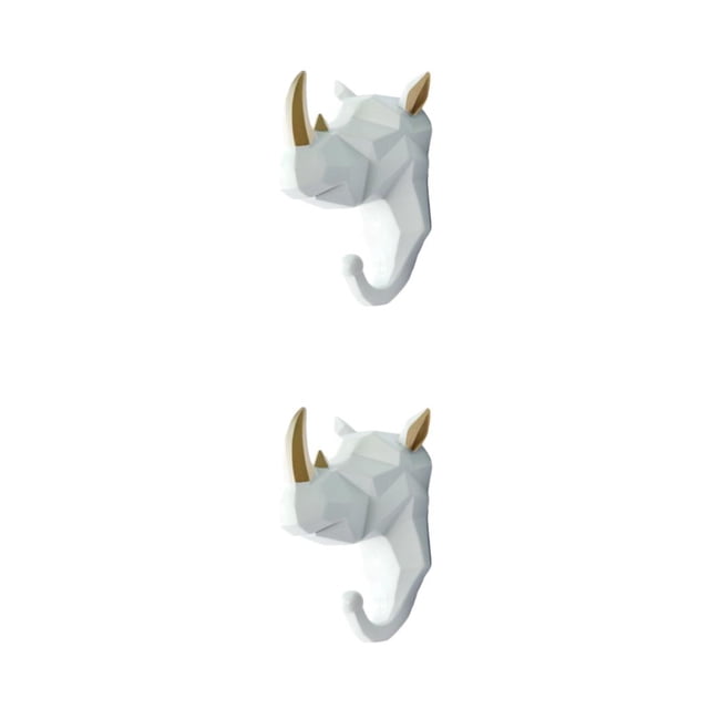kurtrusly Résine Robuste et Durable Crochet de Clé Tête d'Animal pour une Organisation Facile Bons Crochets Décoratifs pour Manteaux Or Blanc (rhino) 2Ensemble