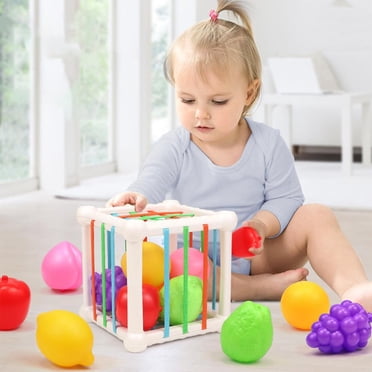 Feltree Rainbows Baby Shape Sorter Toy with Elastic Strings and 6 Fruit Toys for Fine Motor Skills Development, Sensory Play, Ideal Gift for Toddlers
