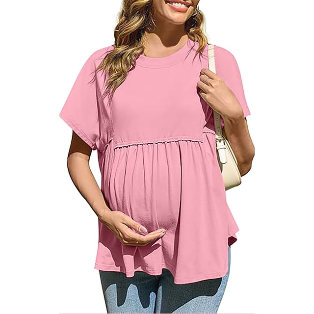 Liquidation d'Économies d'Été! Tunique à Manches Courtes à Col Rond pour Femmes Enceintes, Blouse Décontractée de Printemps Été, Chemise de Maternité Confortable et Tendance pour le Quotidien Liquidation Ventes Aujourd'hui Aubaines Prime