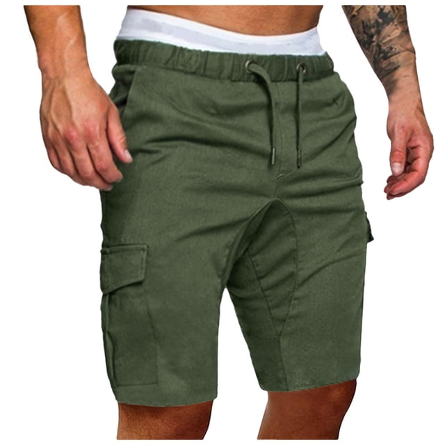 Fengqque Shorts Cargo pour Hommes Taille Extensible Décontractés Légers Oversize Randonnée Plein Air à Cordon Shorts de Travail Multi-Poches Vert Armée 8(TG)