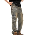 thumbnail image 1 of fheaev Pantalon Cargo pour Hommes Hommes Vintage Plein Air Mode Uni Décontracté Jeans à Poches Pantalon Cargo, 1 of 8