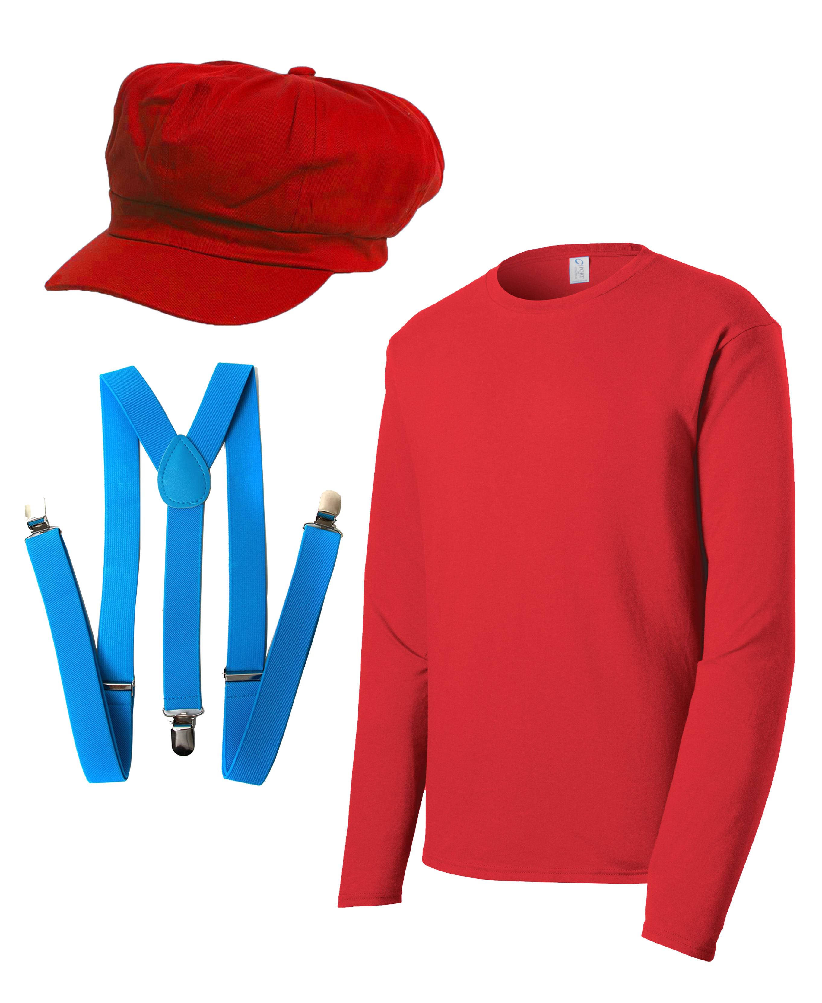 Kit de Costume Super Plombier Frères Amis (Chapeau, Chemise, Bretelles) - Rouge - 3TG