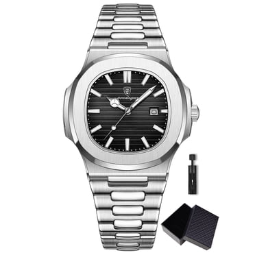 POEDAGAR Business Waterproof Wristwatches Luminous Date Stainless Steel Square Quartz Male Watch