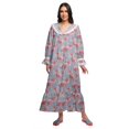 thumbnail image 1 of Moomaya Robe de Nuit Maxi pour Femmes en Coton à Col en V Imprimé avec Bordure Volantée, 1 of 5