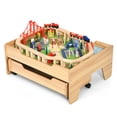 thumbnail image 1 of Gymax Wooden Kids Train Track Railway Set Table w/100 Pieces Storage Drawer, 1 of 9