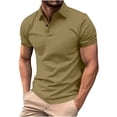 thumbnail image 3 of HVOBTTY Mens Summer Soft Versatile Pullover Casual Fashion Solid Color Collared Short Sleeve Loose Breathable Daily Base Layer Tops Khaki, XL, 3 of 5