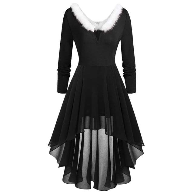 TJAZFJPA Robes de Maternité Séance Photo Femmes Noël Patchwork Col en V Panneau Manches Longues Col en V Robe Asymétrique Robes Cocktail Femmes Robe de Soirée