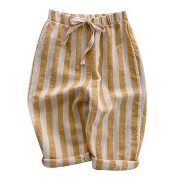 YOUSNH Pantalon Minimaliste à Rayures pour Bébé Fille, Pantalon Quotidien à Taille Élastique, Pantalon Garçon Jaune 3-6 Mois
