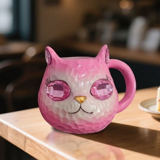 JJKBVCLO Cute Cat Mug Resin Desktop Ornament For Home Desk Decoration Perfect For Cat Lovers