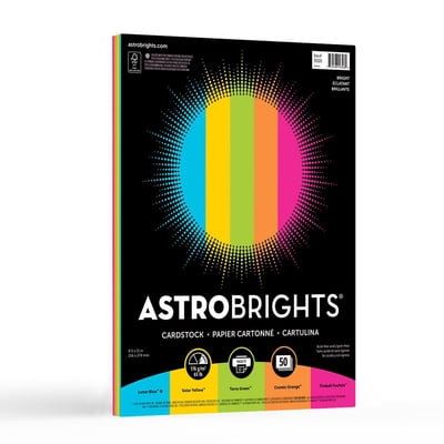 Astrobrights Bright Colored Cardstock, 65 lb, 8.5" x 11", Assorted Bright Colors, 50 Sheets