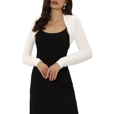 INSPIRE CHIC Women's Bolero Shrugs Long Sleeves Spring Summer Cotton Knit Open Front Crop Shrugs M White