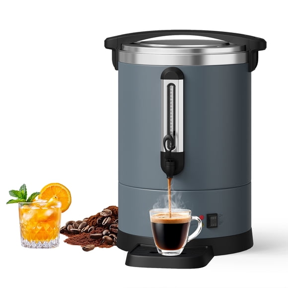 100 Cups Coffee Urn, 14 L/3.8 gal Double Wall Commercial Coffee Maker for Buffet Catering Wedding Gathering, Large Capacity Hot Coffee Dispenser, Grey Coated Stainless Steel Hot Water Urn