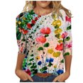 thumbnail image 1 of TIMIFIS Hauts pour Femmes Manches 3/4 Décontractés Coupe Ample Tuniques Col Rond T-shirt Automne, 1 of 4