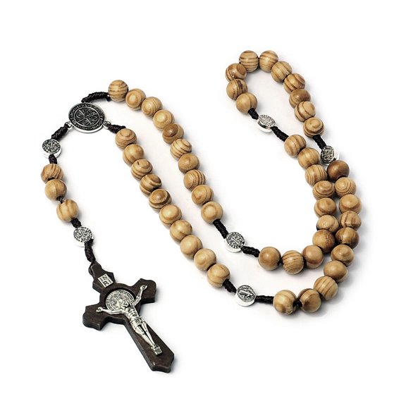 TOUMENY Collier Chapelet en Bois, Bijou Spirituel pour la Prière et la Méditation, Cadeau Parfait pour le Baptême, la Première Communion et la Confirmation
