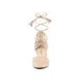 thumbnail image 2 of BLISSFUL STEP Women Pointed Toe Block Heels Lace Up Pumps Beige 5, 2 of 8