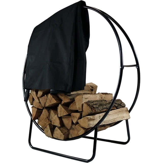 Outdoor Firewood Rack Hoop - Indoor Round Tubular Steel Fireplace Wood Holder - Capacity